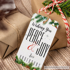 Peace and Joy Black White Red Berries kerstcadeau Cadeaulabel