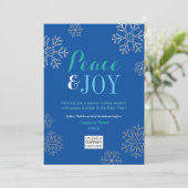 Peace and Joy Blue Corporate Business Holiday Feestdagenkaart (Staand voorkant)
