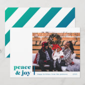 Peace and Joy Corner Blue Photo Holiday Card Feestdagenkaart (Voorkant / Achterkant)