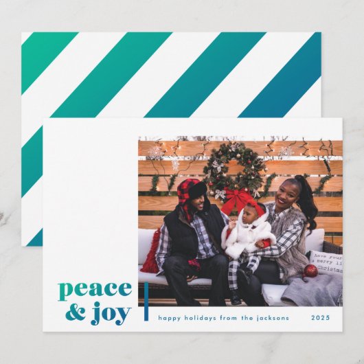 Peace and Joy Corner Blue Photo Holiday Card Feestdagenkaart (Voorkant / Achterkant)