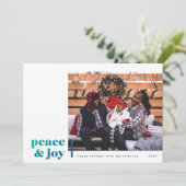Peace and Joy Corner Blue Photo Holiday Card Feestdagenkaart (Staand voorkant)