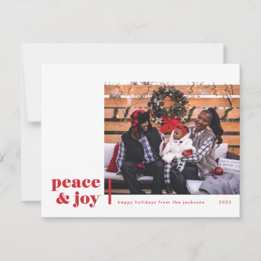 Peace and Joy Corner Modern Photo Holiday Card Feestdagenkaart (Voorkant)
