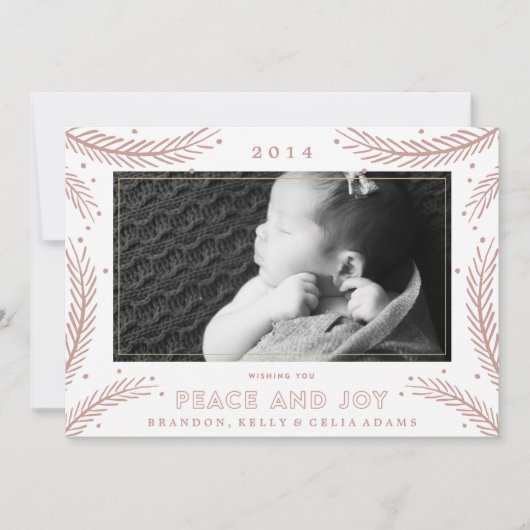 Peace and Joy Gold Feathers-kerstfeestkaart Feestdagenkaart (Voorkant)