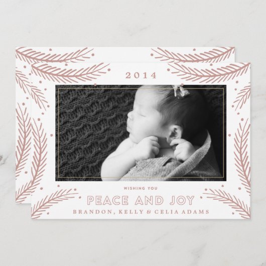 Peace and Joy Gold Feathers-kerstfeestkaart Feestdagenkaart (Voorkant / Achterkant)