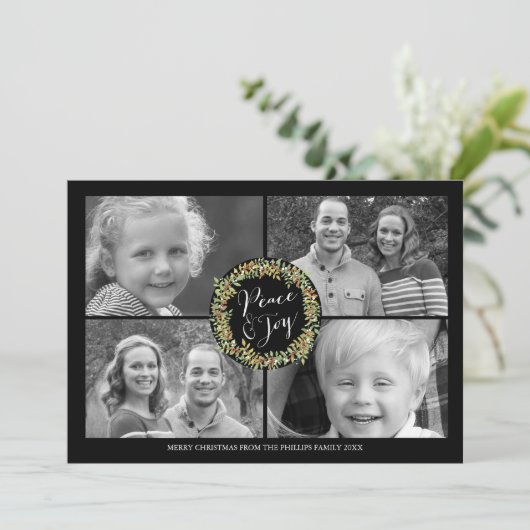 Peace and Joy-kerstfotokaart - stijl2 Feestdagenkaart (Staand voorkant)