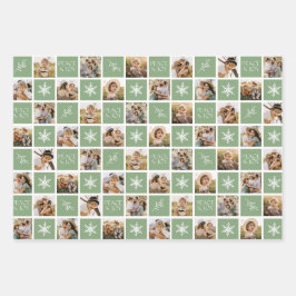 Peace and Joy Light Green Holiday Photo Collage Inpakpapier Vel