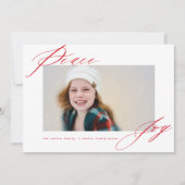 Peace and Joy Modern Calligraphy Red Script Photo Feestdagenkaart (Voorkant)
