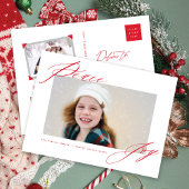 Peace and Joy Modern Calligraphy Red Script Photo Feestdagenkaart