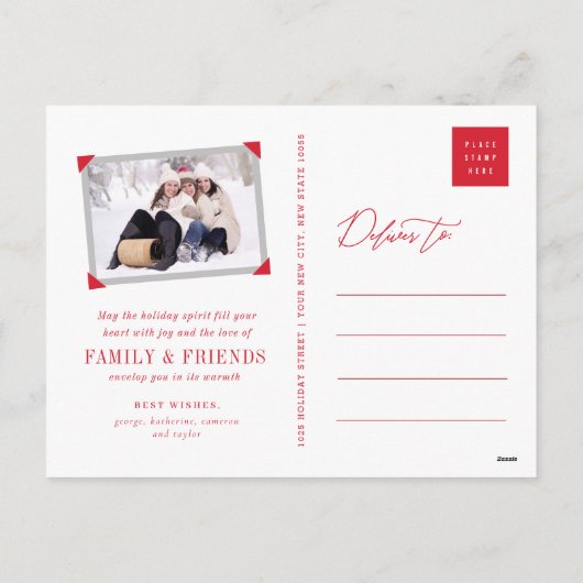 Peace and Joy Modern Calligraphy Red Script Photo Feestdagenkaart (Achterkant)