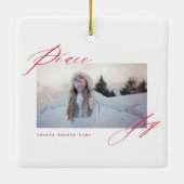 Peace and Joy Modern Calligraphy Red Script Photo Keramisch Ornament (Achterkant)