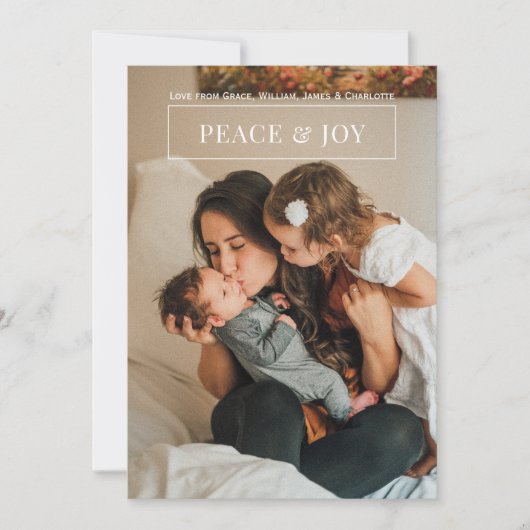 Peace and Joy Modern White Kaart voor Kerstmis (Voorkant)