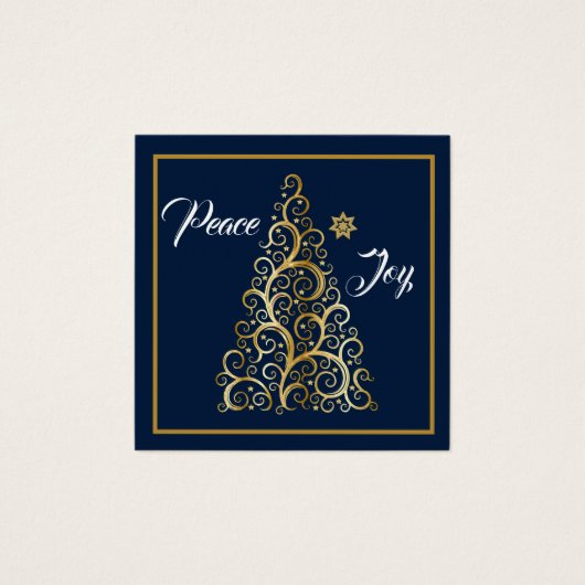 Peace and Joy Navy and Gold Flat Wenskaart Vierkante Visitekaartjes (Voorkant)