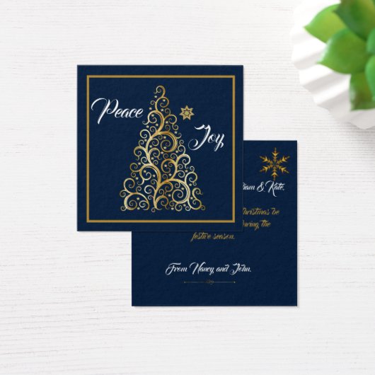 Peace and Joy Navy and Gold Flat Wenskaart Vierkante Visitekaartjes (Bureau)