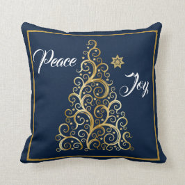 Peace and Joy Navy and Gold Kerstmis Kussen