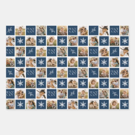 Peace and Joy Navy Holiday Foto Collage Inpakpapier Vel