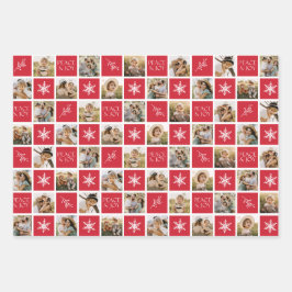 Peace and Joy Red Holiday Photo Collage Inpakpapier Vel
