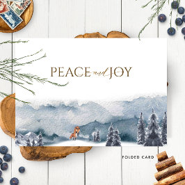 Peace and Joy, Waterverf Forest en Fox, elegant Feestdagen Kaart