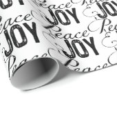 Peace and Joy Zwart Tekst Inpakpapier (Rol Hoek)