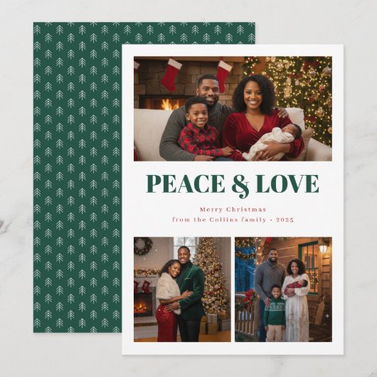Peace and Love Christmas Photo Card Feestdagenkaart (Voorkant / Achterkant)