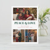 Peace and Love Christmas Photo Card Feestdagenkaart (Staand voorkant)
