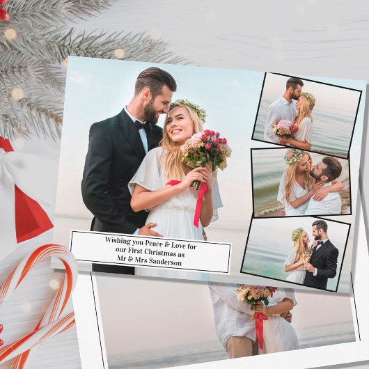 Peace and Love First Kerstmis als Mr en Mrs Photo Feestdagenkaart