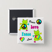Peace and Love Frogs Square Vierkante Button 5,1 Cm (Voorkant /achterkant)