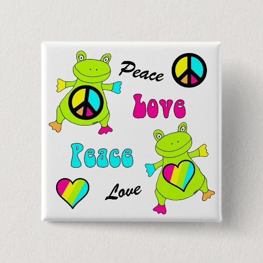 Peace and Love Frogs Square Vierkante Button 5,1 Cm (Voorkant)