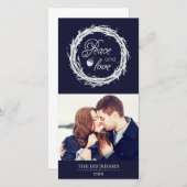 Peace and Love Holiday Photo Card / Navy Silver Feestdagenkaart (Voorkant / Achterkant)