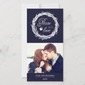 Peace and Love Holiday Photo Card / Navy Silver Feestdagenkaart (Voorkant)