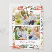 Peace and Love Holly Berries Floral Xmas 3 Foto Feestdagenkaart (Voorkant)