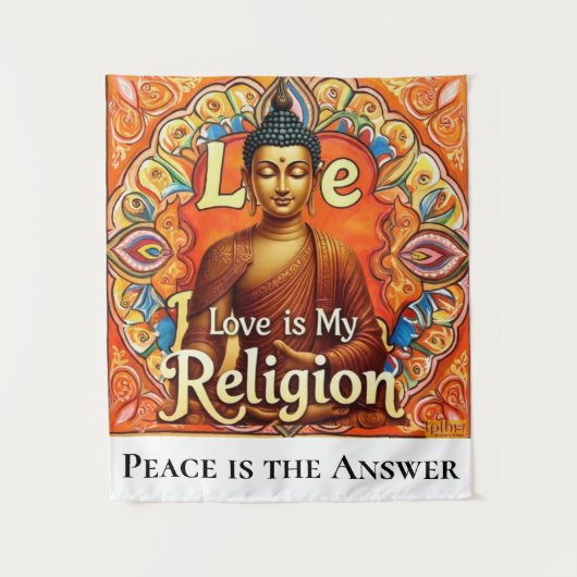 PEACE AND LOVE IS MY RELIGION WALL ART TAPESTRY WANDKLEED (Voorkant)