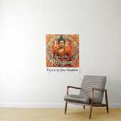 PEACE AND LOVE IS MY RELIGION WALL ART TAPESTRY WANDKLEED (In situ)
