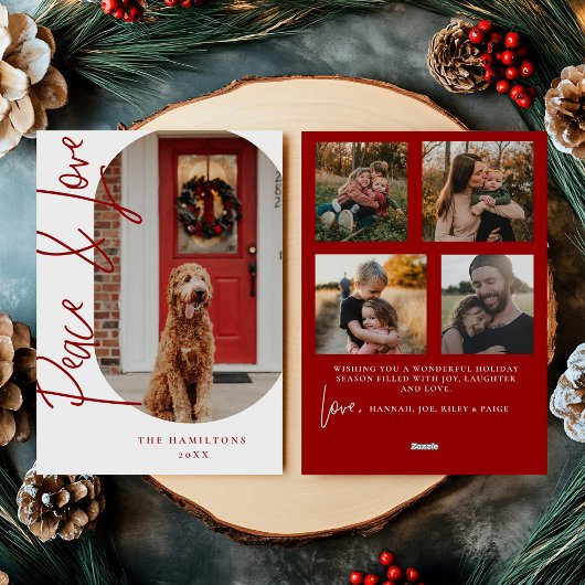 Peace and Love Modern Minimalist Card burgundy Feestdagenkaart