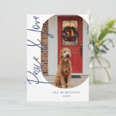 Peace and Love Modern Minimalist Card Navy Feestdagenkaart (Staand voorkant)