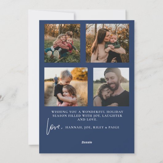 Peace and Love Modern Minimalist Card Navy Feestdagenkaart (Achterkant)