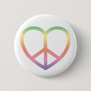 Peace and Love Rainbow Heart Button