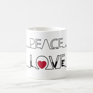 Peace and Love Red Heart Coffee Cup Mok
