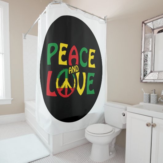 PEACE and LOVE, reggae style Douchegordijn (In situ)