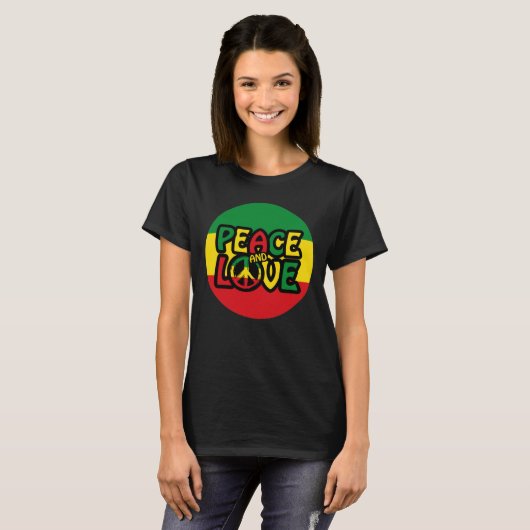 PEACE and LOVE, reggae style T-shirt (Voorkant volledig)