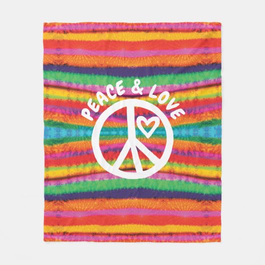 Peace and Love Tie Dye Stripes Fleece Deken (Voorkant)