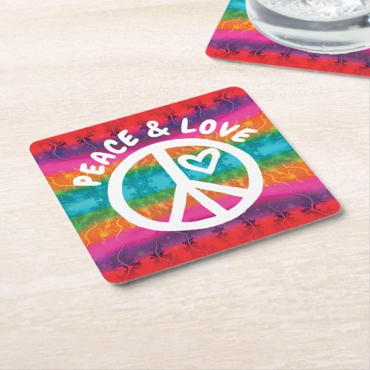 Peace and Love Tie Dye Stripes Kartonnen Onderzetters (Schuin)