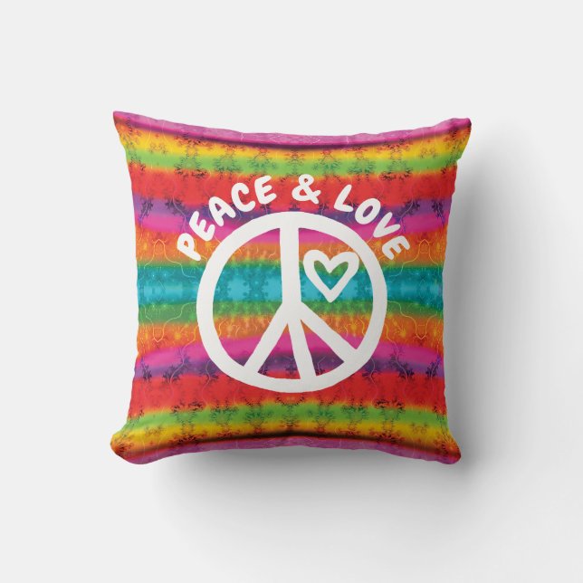 Peace and Love Tie Dye Stripes Kussen (Voorkant)