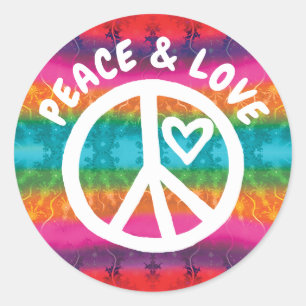 Peace and Love Tie Dye Stripes Ronde Sticker