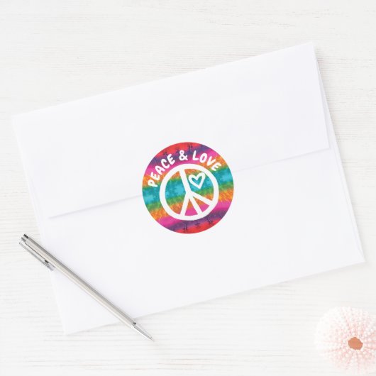 Peace and Love Tie Dye Stripes Ronde Sticker (Envelop)