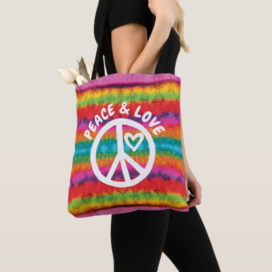Peace and Love Tie Dye Stripes Tote Bag (Dichtbij)
