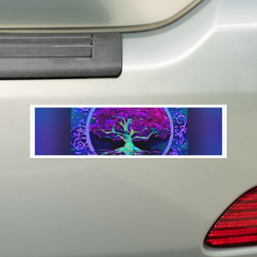 Peace and Love Tree of Life in Blue Bumpersticker (Op auto)