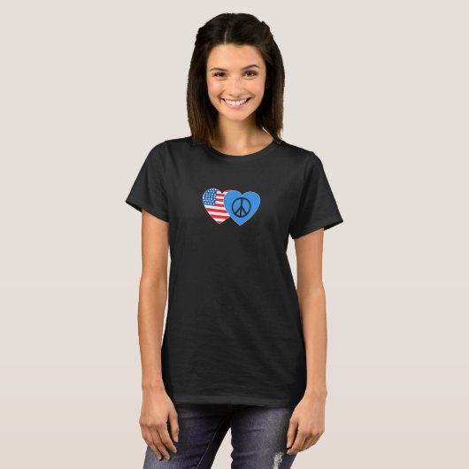 Peace and USA Flag Twin Heart for Peacemaker Ameri T-shirt (Voorkant volledig)