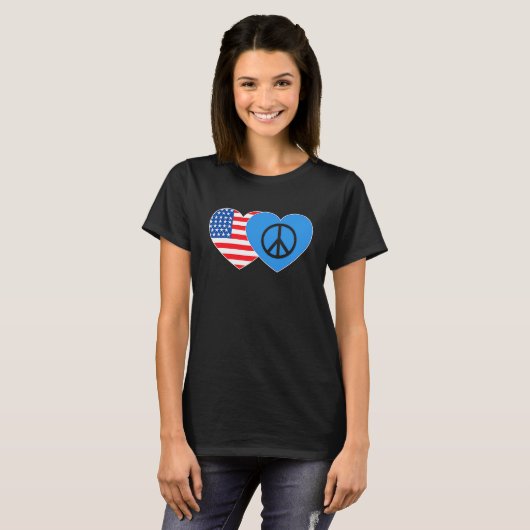 Peace and USA Flag Twin Heart for Peacemaker Ameri T-shirt (Voorkant volledig)
