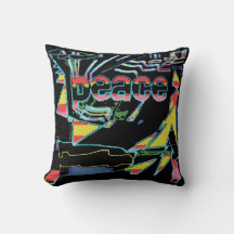 "Peace" Art Graphic Rood Geel Aqua Roze op Zwart