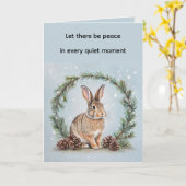 Peace at Christmas Rabbit Folded Greeting Card Kaart (Gele Bloem)